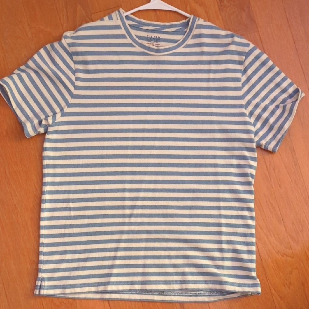 J. Crew Blue and White Striped Short Sleeve Tee